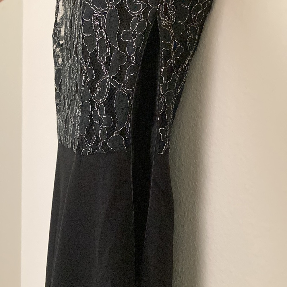 Black Semi-Formal Cocktail Dress with Lace Bodice Asymmetrical Hem Size M - Picture 8 of 10